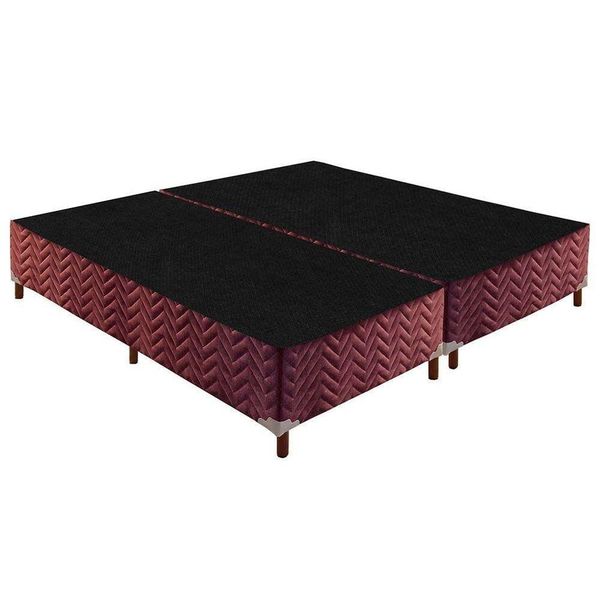 Cama Box Base Queen Sommier Rústico Bordado Wine (158x198x30) - Paropas