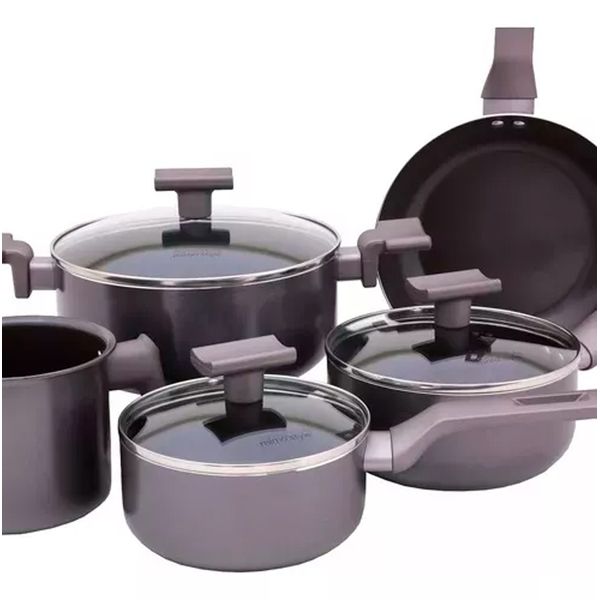 Conjunto de Panelas Sartin Cook 5 Peças Grafite Tampa de Vidro Temperado Cabo Soft-Touch Mimo Style