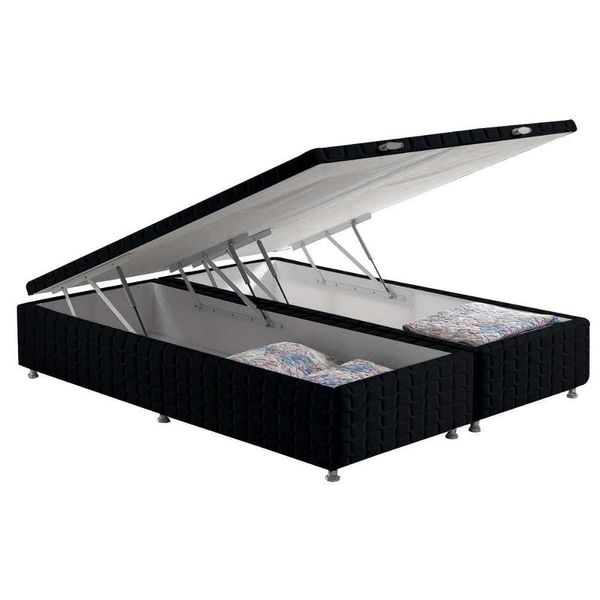 Cama Box Baú Queen Bordado Black (158x198x35) - Anjos