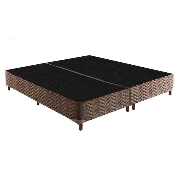 Cama Box Base Universal Queen Sommier Rústico Bordado Brown (158x198x30) - Paropas