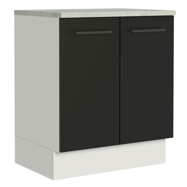 Balcão de Cozinha Madesa Agata 70 cm 2 Portas Branco/Preto Cor:Branco/Preto