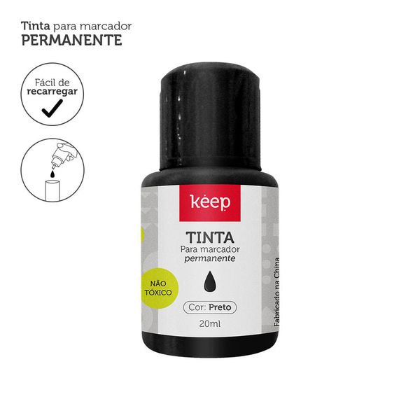 Tinta Reabastecedora p/ Marcador Permanente 20ml Preto - Caixa c/ 12un Keep - MR045 MR045 Tinta Reabastecedora p/ Marcador Permanente 20ml Preto - Caixa c/ 12un Keep - MR045 MR045