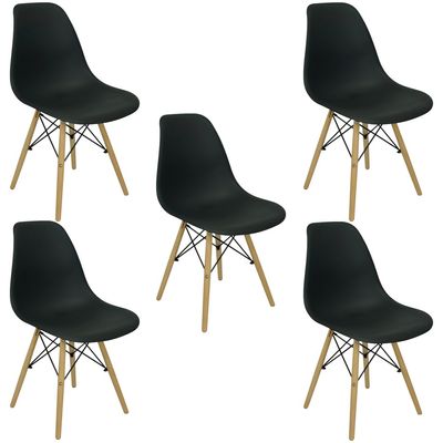 Conjunto de Mesa de Jantar Eames Eiffel Redonda 100cm Tampo de Madeira Preto com 5 Cadeiras Pretas