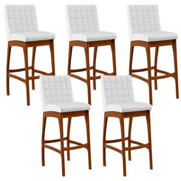 Kit 05 Banquetas Altas Para Cozinha Sala de Jantar Fixa Mila B04 Facto Branco Fosco - Lyam Decor Kit 05 Banquetas Altas Para Cozinha Sala de Jantar Fixa Mila B04 Facto Branco Fosco - Lyam Decor