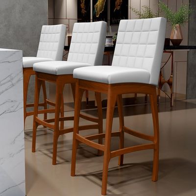 Kit 05 Banquetas Altas Para Cozinha Sala de Jantar Fixa Mila B04 Facto Branco Fosco - Lyam Decor