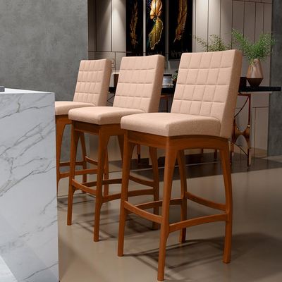 Kit 05 Banquetas Altas Para Cozinha Sala de Jantar Fixa Mila B04 Linho Rosê - Lyam Decor