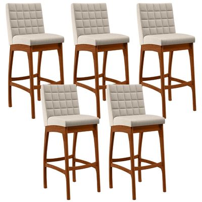 Kit 05 Banquetas Altas Para Cozinha Sala de Jantar Fixa Mila B04 Linho Cru - Lyam Decor