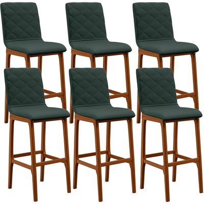 Kit 06 Banquetas Altas Para Cozinha Sala de Jantar Fixa Zoe B04 Linho Verde Musgo - Lyam Decor