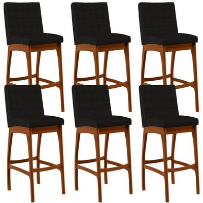 Kit 06 Banquetas Altas Para Cozinha Sala de Jantar Fixa Mila B04 Suede Preto - Lyam Decor