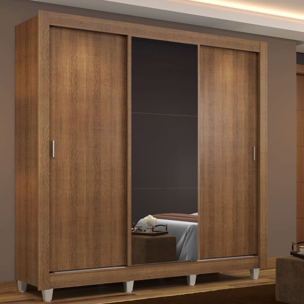 Guarda Roupa Casal Madesa Mônaco 3 Portas de Correr com Espelho com Pés Rustic Cor:Rustic