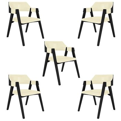 Kit 5 Cadeiras Sala de Jantar e Jogos Carteados Madeira Maciça Poker PU OffWhite/Preto G42 - Gran Belo