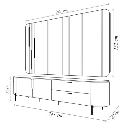 Painel com Bancada 241cm Avatar com Detalhes Dourados e LED para TV Até 75 Mel/Off White G18 - Gran Belo