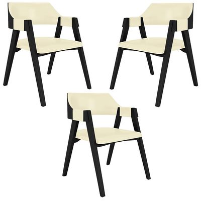 Kit 3 Cadeiras Sala de Jantar e Jogos Carteados Madeira Maciça Poker PU OffWhite/Preto G42 - Gran Belo