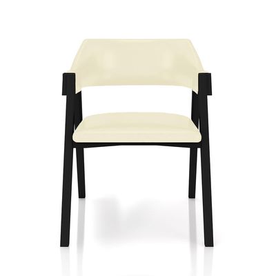 Kit 2 Cadeiras Sala de Jantar e Jogos Carteados Madeira Maciça Poker PU OffWhite/Preto G42 - Gran Belo