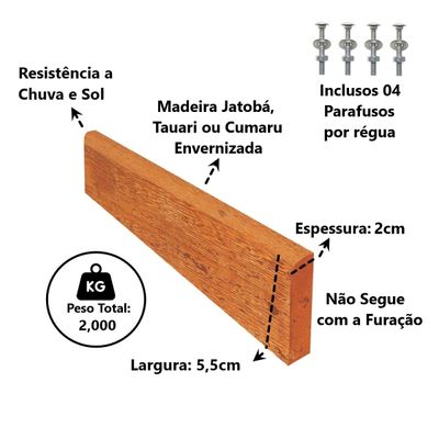 Kit 8 Réguas Pé de Banco Madeira Acabada Verniz 150x5,5x2cm