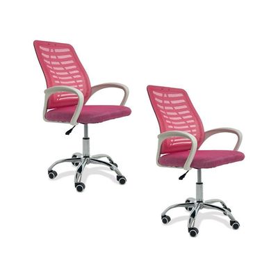 Kit 2 Cadeiras De Escritório Esteirinha Mesh Ergonômica Rosa