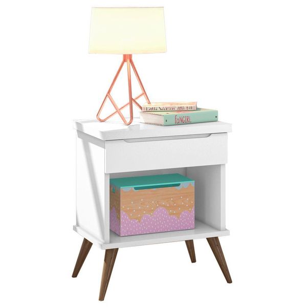 Mesa De Cabeceira Infantil Melinda 1 Gaveta Mdf Branco - Phoenix Baby