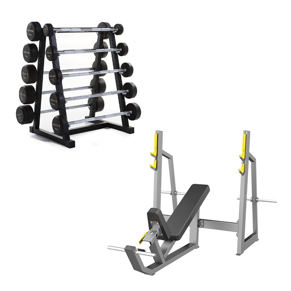 Combo Fit - Olimpic Incline Bench Classic e Estante Horizontal para 10 Barras Montadas Wellness - EM017K EM017K