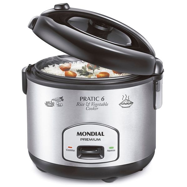 Panela Elétrica Mondial Pratic Rice & Vegetables Cooker 6 Premium PE-02 PANELA ELETRICA ARROZ-127V-PRETO/INOX