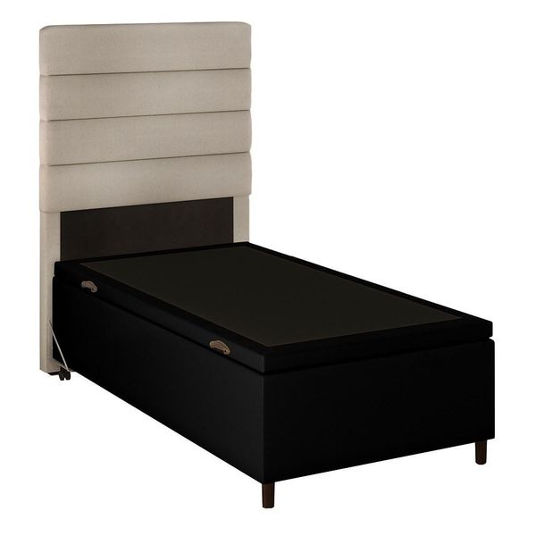 Cabeceira com Base Cama Box Baú Solteiro 88x188cm Hit ID5 Linho Cru/Corano Preto - Mpozenato