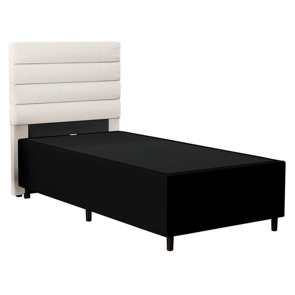 Cabeceira com Base para Cama Box Solteiro 88x188cm Hit ID5 Corano Preto/Linho Cru - Mpozenato