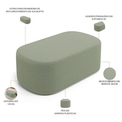 Puff Decorativo Orgânico Para Living Quarto 100cm Doha W01 Bouclê Oliva - Lyam Decor