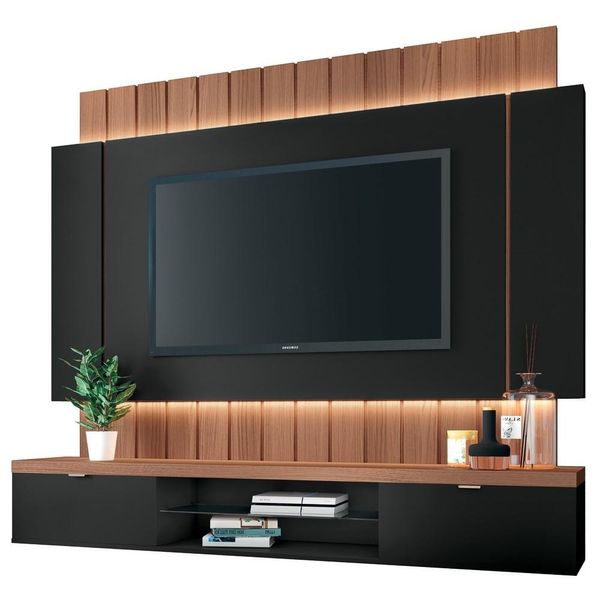 Painel Bancada Suspensa para TV até 55 Pol. Illuna H01 Preto/Nature - Mpozenato