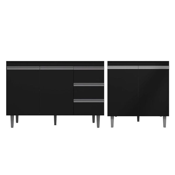 Balcão Gabinete Pia Andréia Sem Tampo 120cm e Armário Para Cooktop 02 Portas Preto - Desk Design