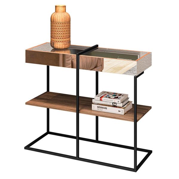 Aparador Decorativo Askar Industrial Espelhado com 1 Prateleira Demolição - Desk Design