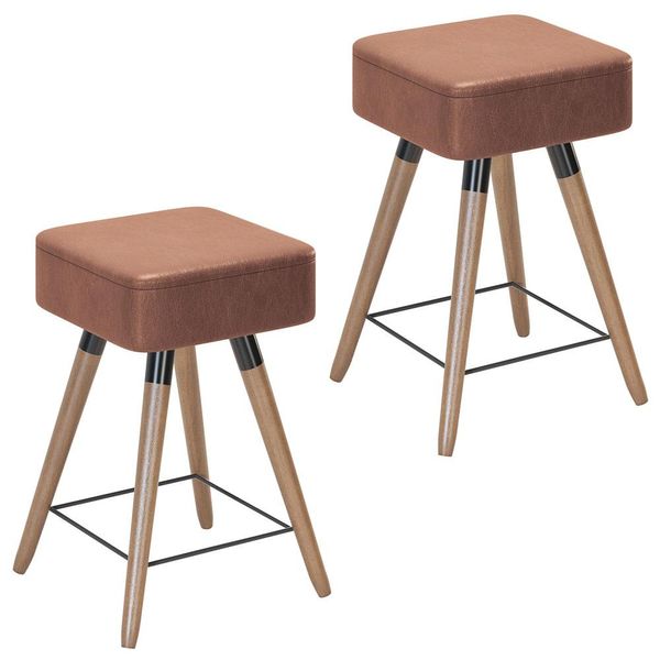 Kit 02 Banquetas Baixas Decorativas Rio 50x32cm com Pés Palito Corano Coffee - Desk Design