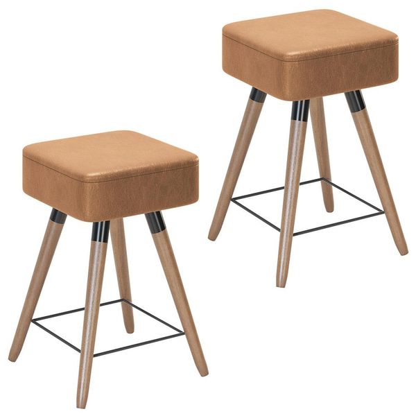 Kit 02 Banquetas Baixas Decorativas Rio 50x32cm com Pés Palito Corano Amarula - Desk Design