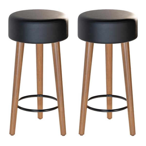 Kit 02 Banquetas Baixa Cozinha Paris Estofada D-33 Pés de Madeira Rosqueáveis Corano Preto - Desk Design