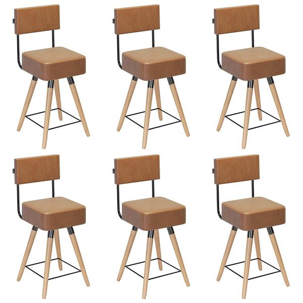 Kit 06 Banquetas Cadeiras Decorativas Barcelona 73cm com Encosto Corano Amarula - Desk Design