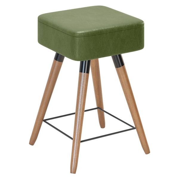 Banqueta Baixa Decorativa Rio 50x32cm com Pés Palito Corano Verde - Desk Design