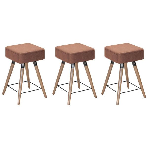 Kit 03 Banquetas Baixas Decorativas Rio 50x32cm com Pés Palito Corano Coffee - Desk Design