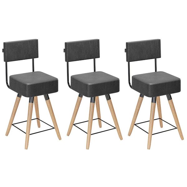 Kit 03 Banquetas Cadeiras Decorativas Barcelona 73cm com Encosto Corano Preto - Desk Design