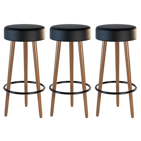 Kit 03 Banquetas Cozinha Londres Estofada D-33 com Pés de Madeira Couríssimo Preto - Desk Design