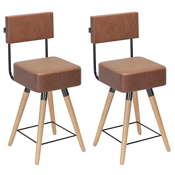 Kit 02 Banquetas Cadeiras Decorativas Barcelona 73cm com Encosto Corano Coffee - Desk Design