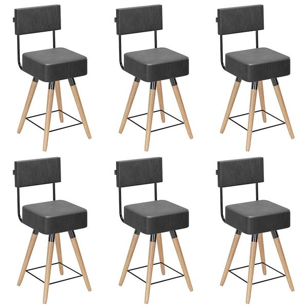 Kit 06 Banquetas Cadeiras Decorativas Barcelona 73cm com Encosto Corano Preto - Desk Design