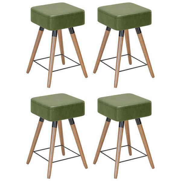 Kit 04 Banquetas Baixas Decorativas Rio 50x32cm com Pés Palito Corano Verde - Desk Design