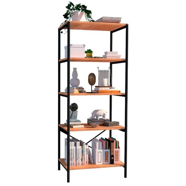 Estante Livreiro Multiuso Trento Estilo Industrial 150cm com 5 Prateleiras Demolição Preto - Desk Design