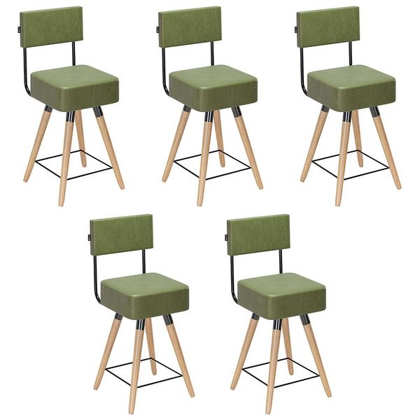Kit 05 Banquetas Cadeiras Decorativas Barcelona 73cm com Encosto Corano Verde - Desk Design