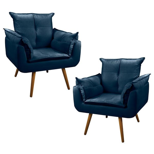 Kit 02 Poltronas Decorativas Sala de Estar Vicky Pés Palito Veludo Azul Escuro - Desk Design