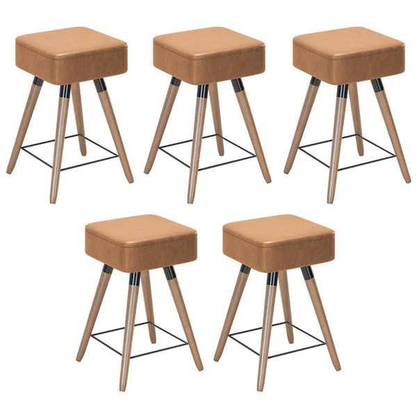 Kit 05 Banquetas Baixas Decorativas Rio 50x32cm com Pés Palito Corano Amarula - Desk Design