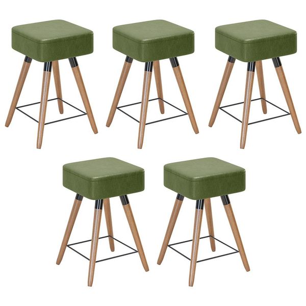 Kit 05 Banquetas Baixas Decorativas Rio 50x32cm com Pés Palito Corano Verde - Desk Design