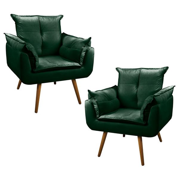Kit 02 Poltronas Decorativas Sala de Estar Vicky Pés Palito Veludo Verde Escuro - Desk Design