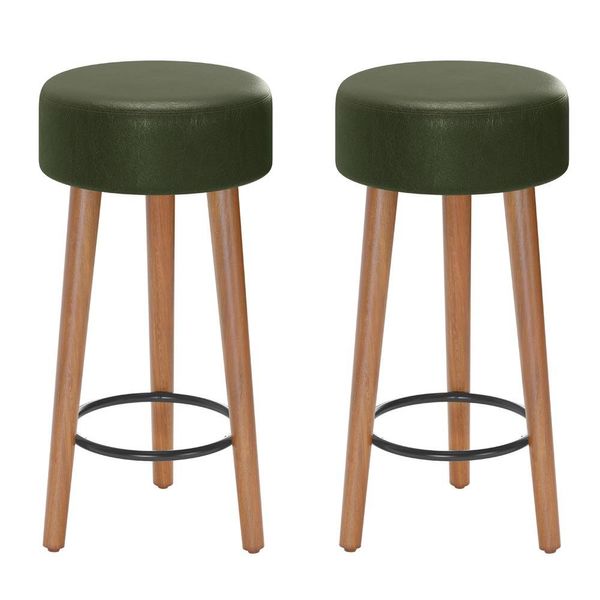 Kit 02 Banquetas Baixa Cozinha Paris Estofada D-33 Pés de Madeira Rosqueáveis Corano Verde - Desk Design