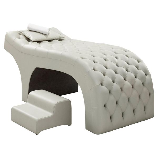 Maca Salão de Beleza Para Esteticista Charme e Puff Escada Estofada 190x80cm Sintético - Desk Design Branco