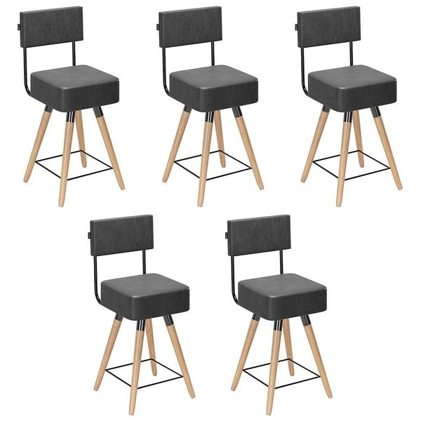 Kit 05 Banquetas Cadeiras Decorativas Barcelona 73cm com Encosto Corano Preto - Desk Design