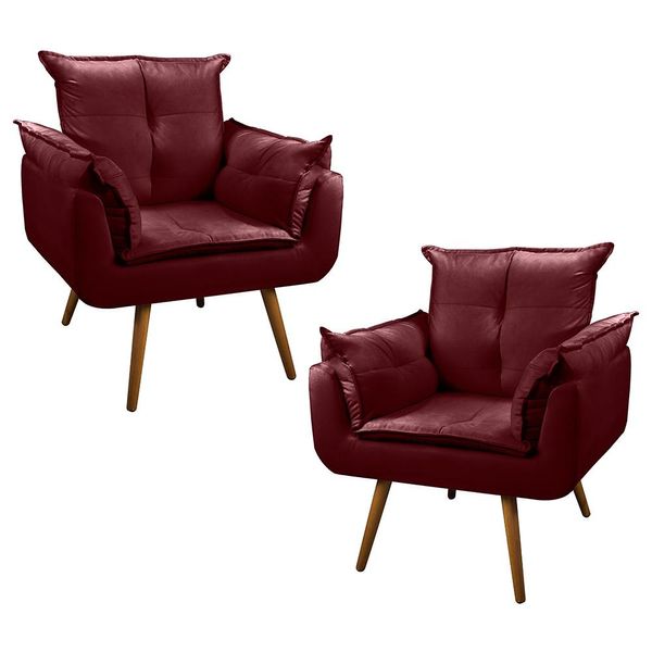 Kit 02 Poltronas Decorativas Sala de Estar Vicky Pés Palito Veludo Marsala - Desk Design
